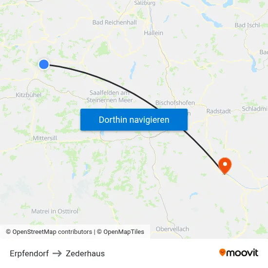 Erpfendorf to Zederhaus map