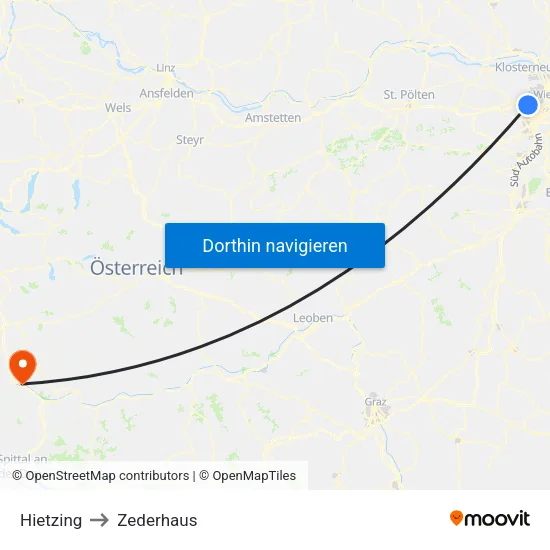 Hietzing to Zederhaus map