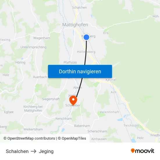 Schalchen to Jeging map