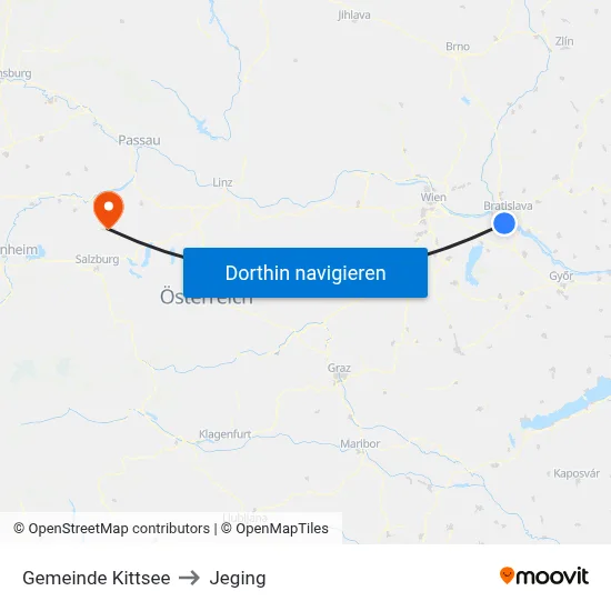 Gemeinde Kittsee to Jeging map