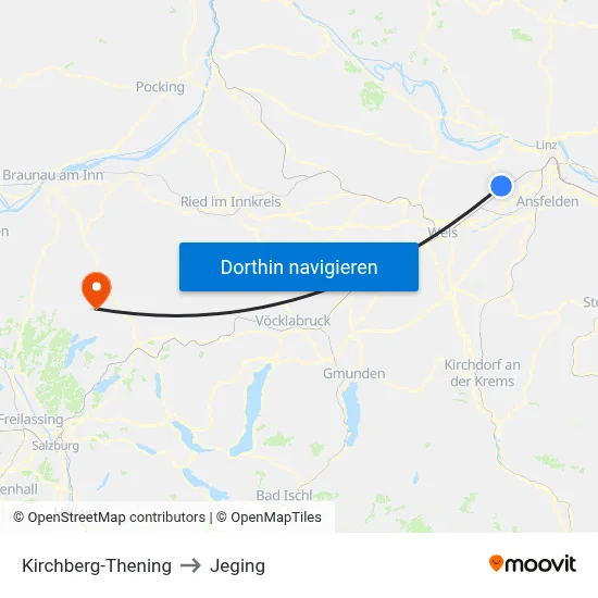 Kirchberg-Thening to Jeging map