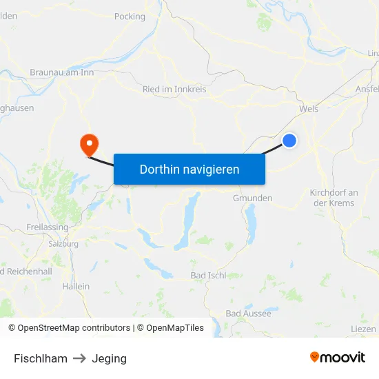 Fischlham to Jeging map