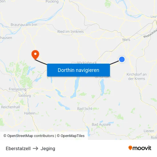 Eberstalzell to Jeging map