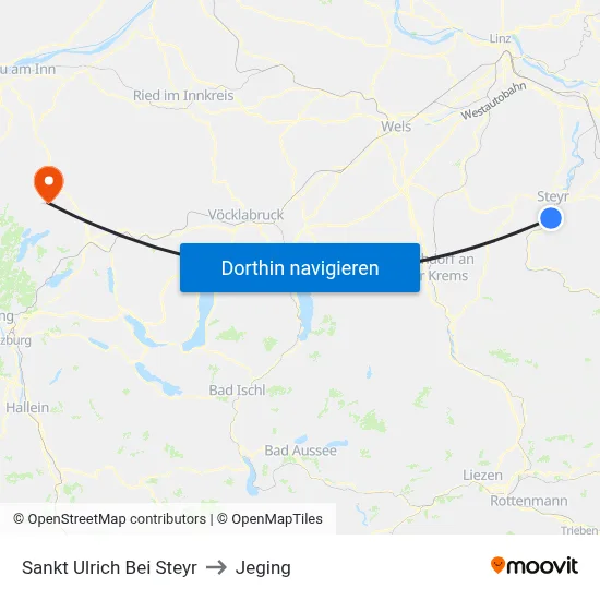 Sankt Ulrich Bei Steyr to Jeging map