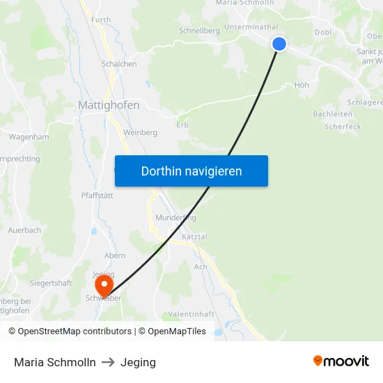 Maria Schmolln to Jeging map