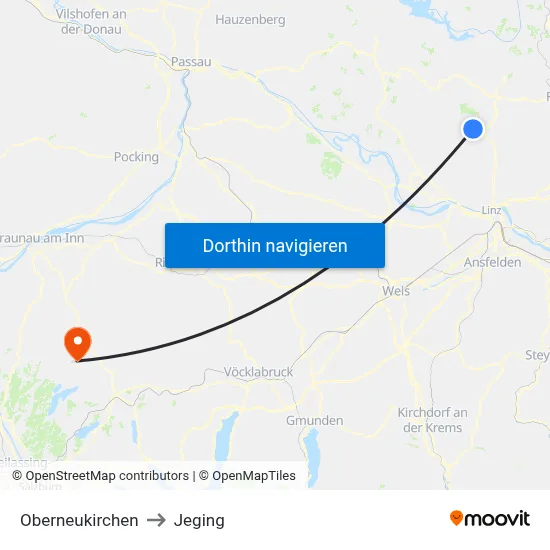 Oberneukirchen to Jeging map