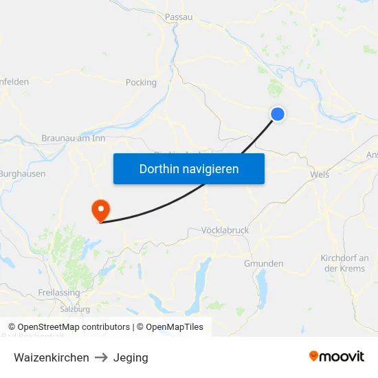 Waizenkirchen to Jeging map