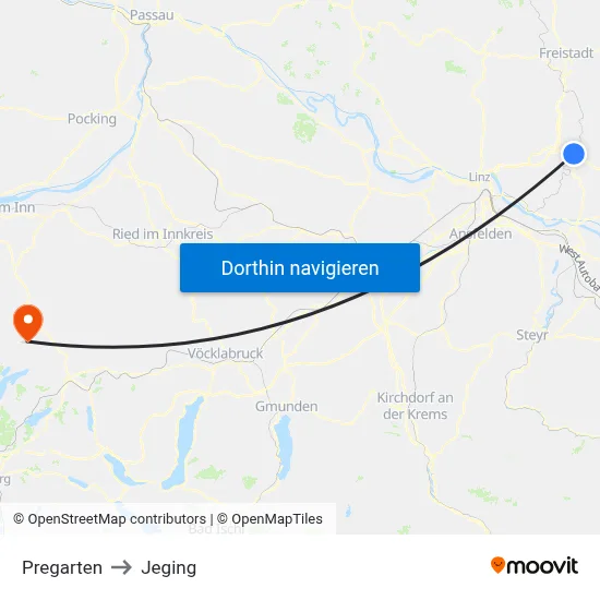Pregarten to Jeging map
