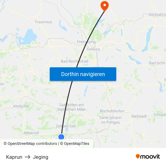 Kaprun to Jeging map