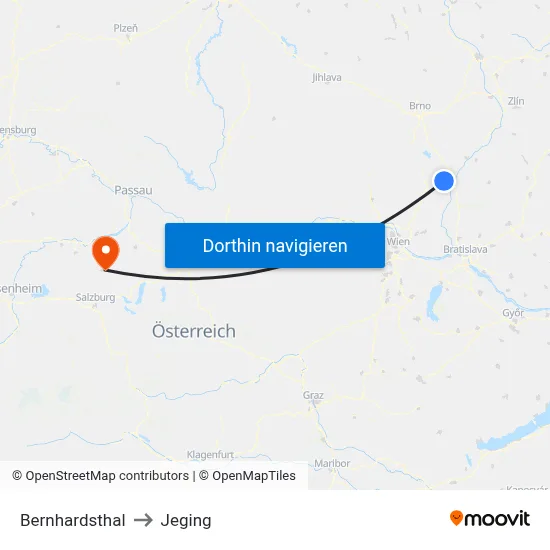 Bernhardsthal to Jeging map