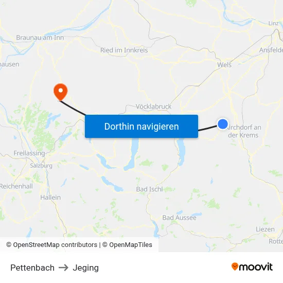 Pettenbach to Jeging map