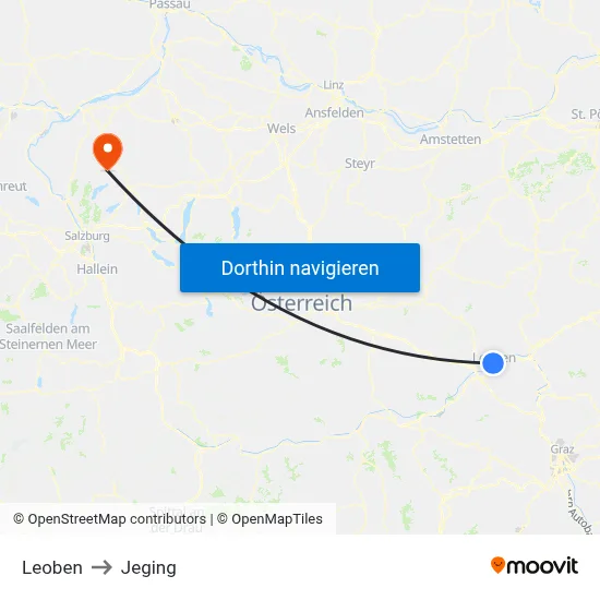 Leoben to Jeging map