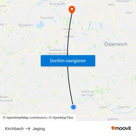 Kirchbach to Jeging map