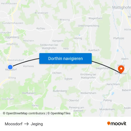 Moosdorf to Jeging map