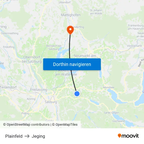 Plainfeld to Jeging map