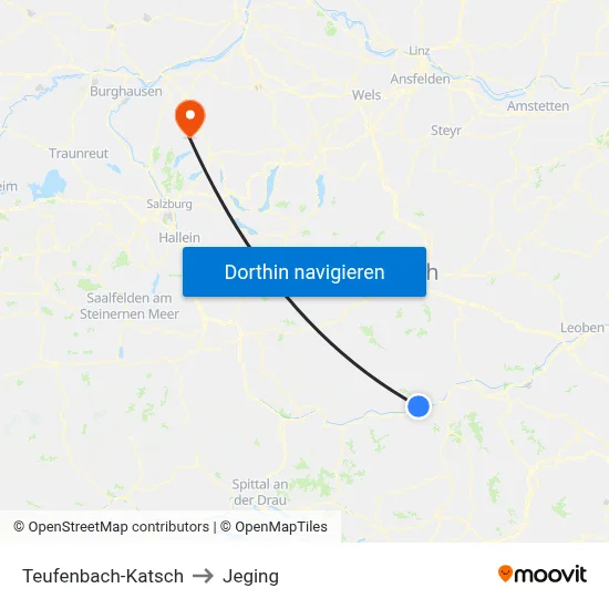 Teufenbach-Katsch to Jeging map