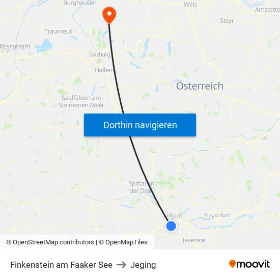 Finkenstein am Faaker See to Jeging map