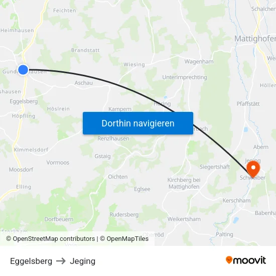 Eggelsberg to Jeging map