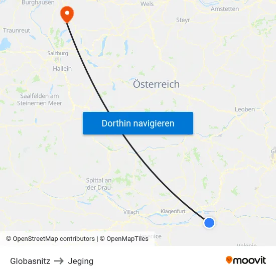 Globasnitz to Jeging map