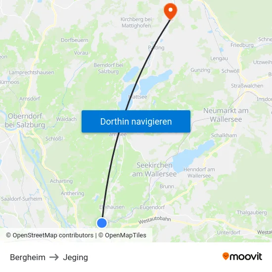 Bergheim to Jeging map