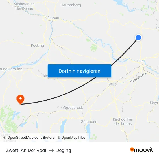 Zwettl An Der Rodl to Jeging map