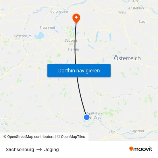 Sachsenburg to Jeging map