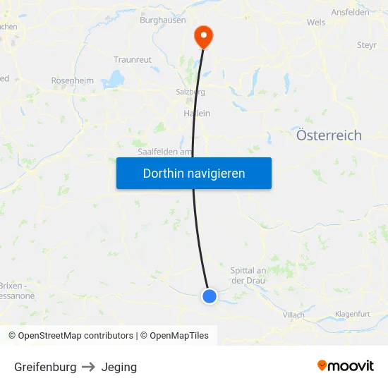 Greifenburg to Jeging map