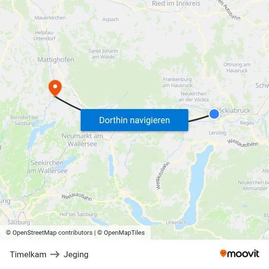 Timelkam to Jeging map