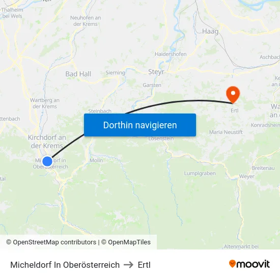 Micheldorf In Oberösterreich to Ertl map