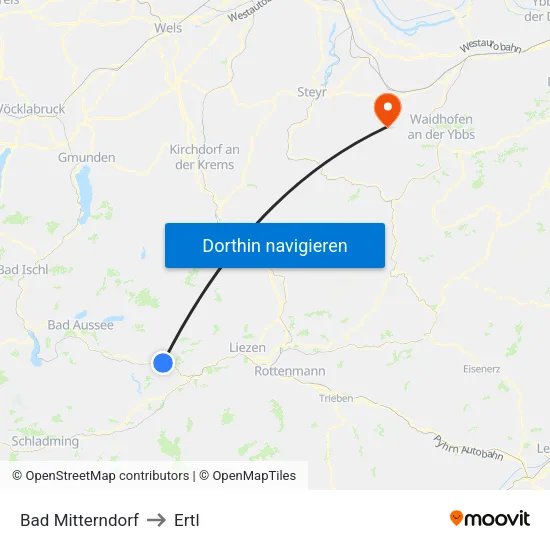 Bad Mitterndorf to Ertl map
