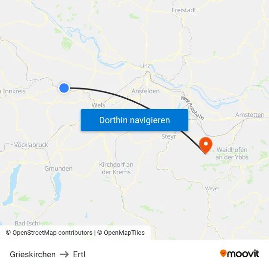 Grieskirchen to Ertl map