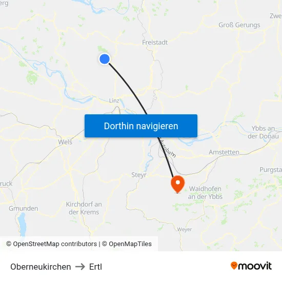 Oberneukirchen to Ertl map