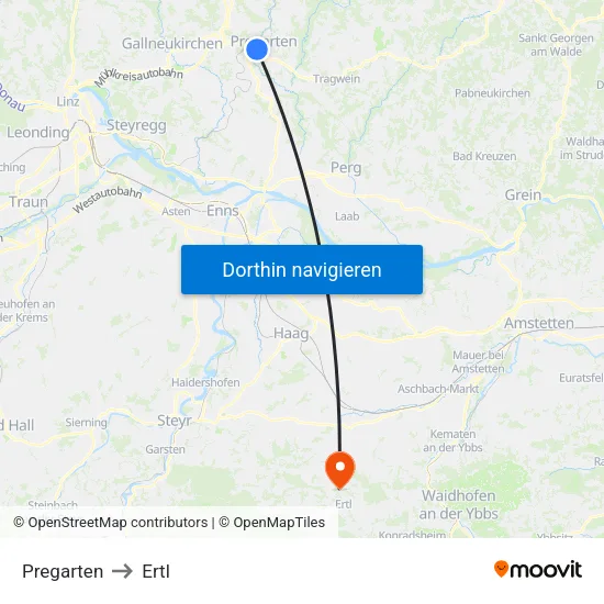 Pregarten to Ertl map