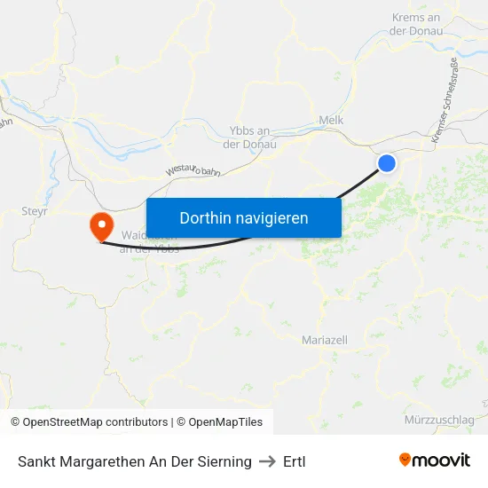 Sankt Margarethen An Der Sierning to Ertl map