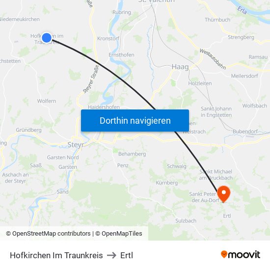 Hofkirchen Im Traunkreis to Ertl map