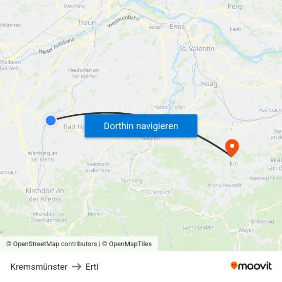 Kremsmünster to Ertl map