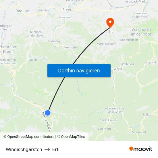 Windischgarsten to Ertl map