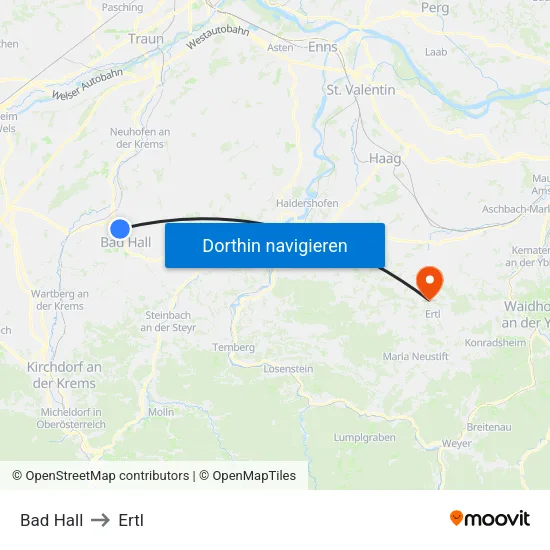 Bad Hall to Ertl map