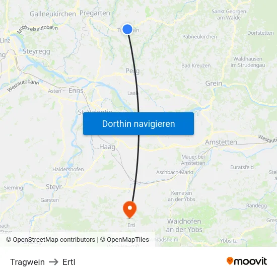 Tragwein to Ertl map
