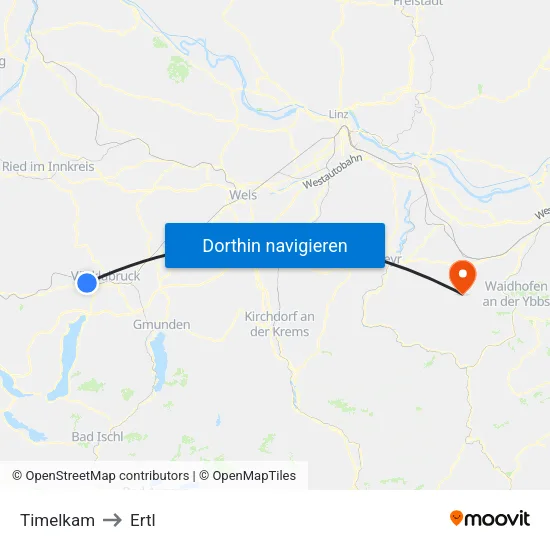 Timelkam to Ertl map