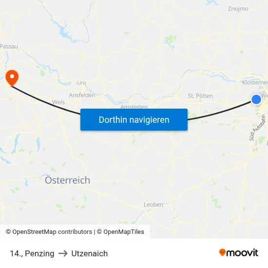 14., Penzing to Utzenaich map