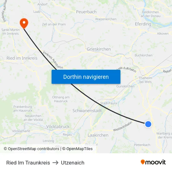 Ried Im Traunkreis to Utzenaich map