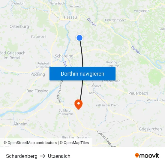 Schardenberg to Utzenaich map
