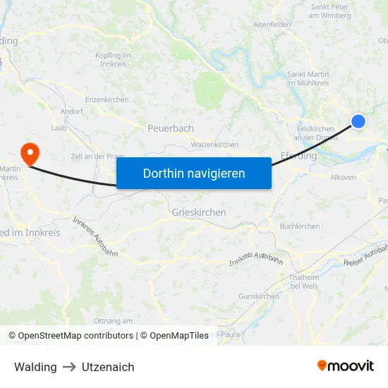 Walding to Utzenaich map