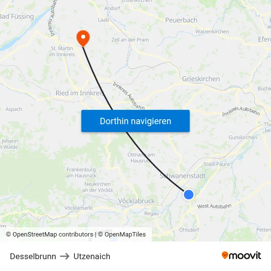Desselbrunn to Utzenaich map