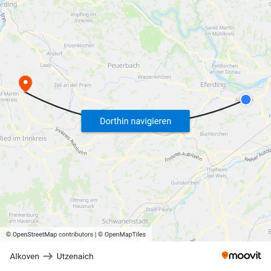 Alkoven to Utzenaich map