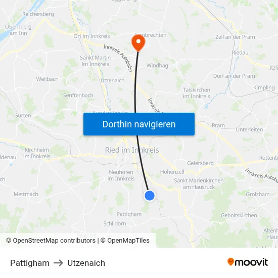 Pattigham to Utzenaich map