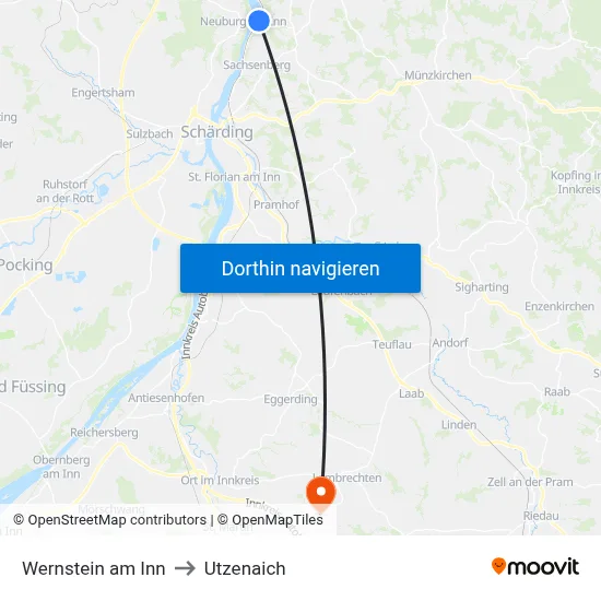 Wernstein am Inn to Utzenaich map