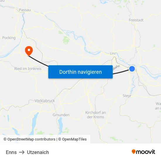 Enns to Utzenaich map