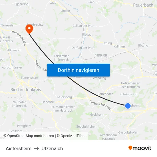 Aistersheim to Utzenaich map